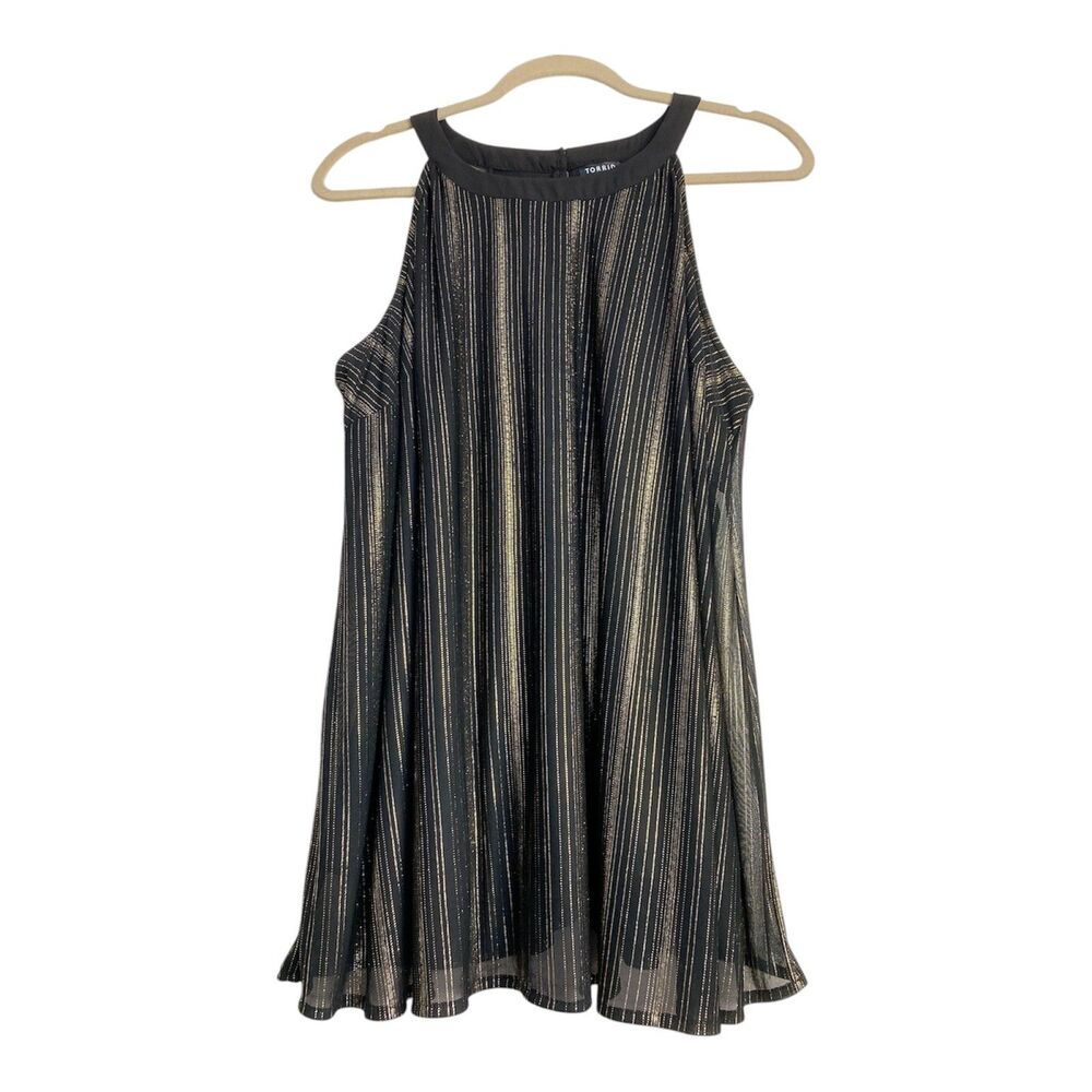 Torrid 00 Black Gold Metallic Halter Tunic Tank Top Shimmer Keyhole Glam Party L